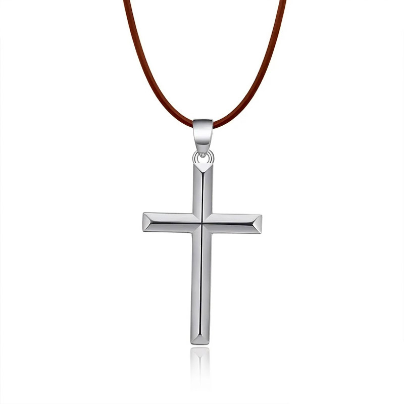 Cross Necklace with Leather Cord brown