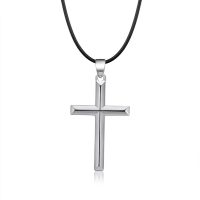 Cross Necklace with Leather Cord black