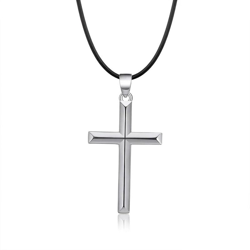 Cross Necklace with Leather Cord black Cross Necklace with Leather Cord black