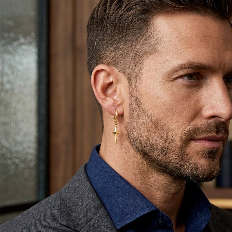 Dangle Cross Earrings gold plated for Men Dangle Cross Earrings gold plated for Men