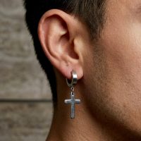 Dangling Cross Earrings huggies for Mens stainless steel