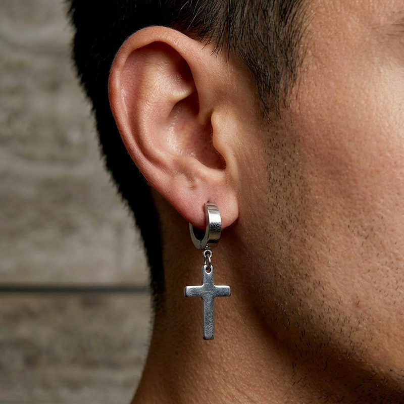 danglinDangling Cross Earrings huggies for Mens stainless steelg cross earrings for mens Dangling Cross Earrings huggies for Mens stainless steel
