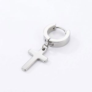 Dangling Cross Earrings huggies for Mens stainless steel