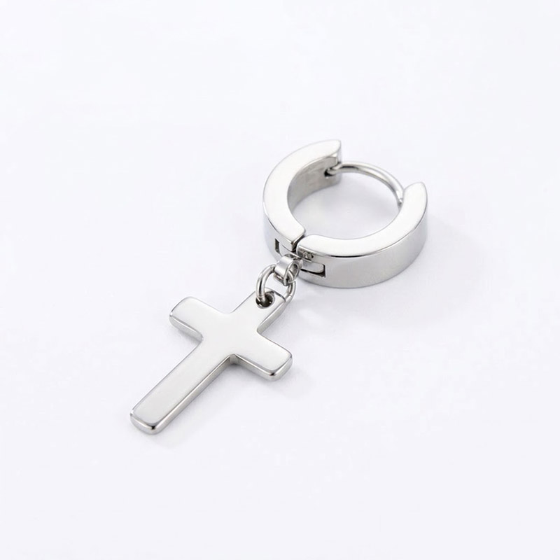 Dangling Cross Earrings huggies for Mens stainless steel