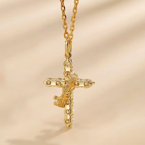 Diamond Cross with Crown Necklace​ 18k gold 3 Micron Plating with moissanite stones