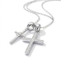Double Cross Necklace 925 Silver Sterling with cubic zircon