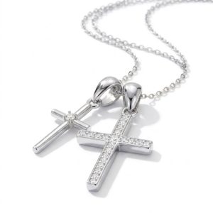 Double Cross Necklace 925 Silver Sterling with cubic zircon
