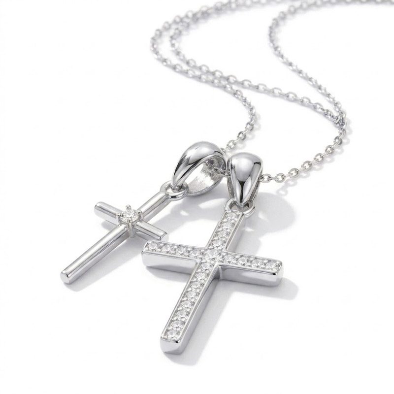Double Cross Necklace 925 Silver Sterling with cubic zircon Double Cross Necklace 925 Silver Sterling with cubic zircon