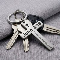 Faith Cross Keychain verse 3:16 john stainless steel