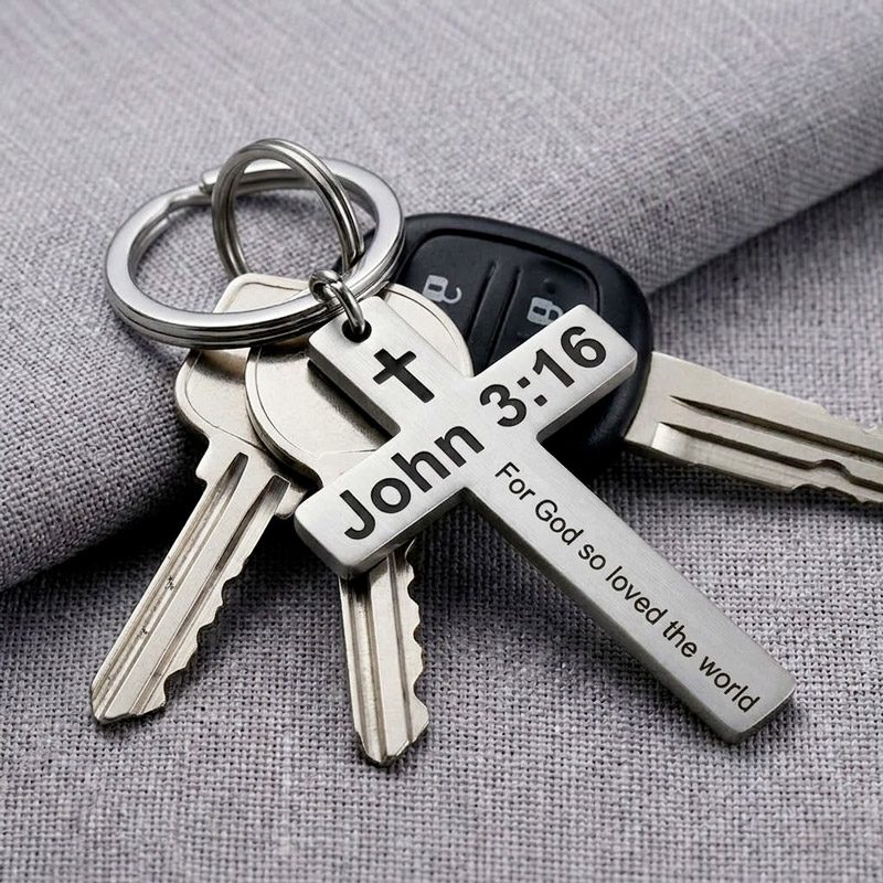 Faith Cross Keychain verse 3:16 john stainless steel Faith Cross Keychain verse 3:16 john stainless steel