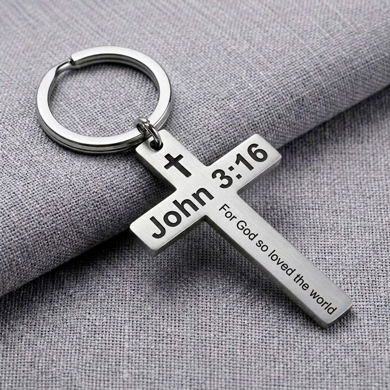 Faith Cross Keychain verse 3:16 john stainless steel Faith Cross Keychain verse 3:16 john stainless steel