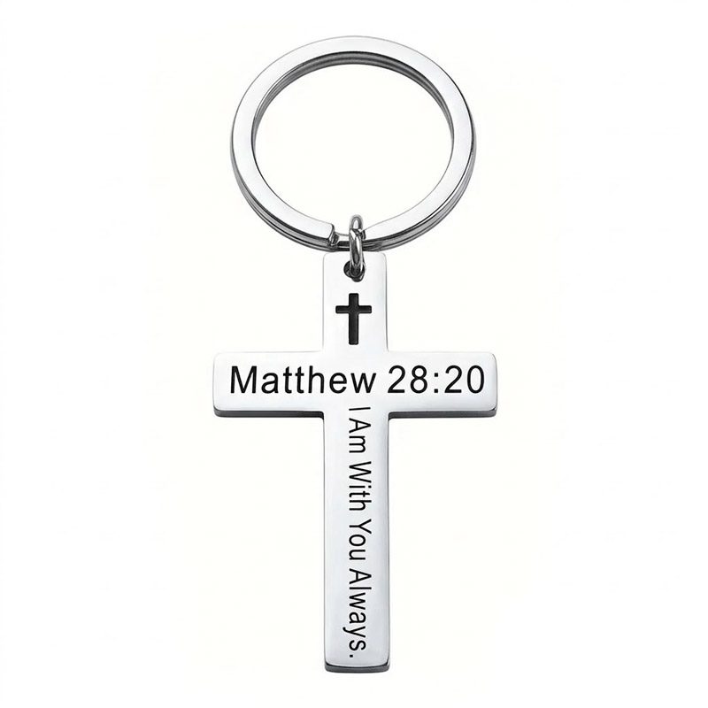 faith keychain cross stainless steel