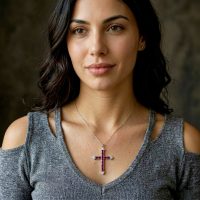 Natural Rhodolite Garnet Cross Necklace for womens
