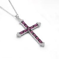 Natural Rhodolite Garnet Cross Necklace with 925 silver sterling