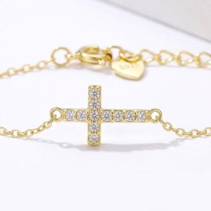 Gold Cross Bracelet for Women 18k plated with cubic zircon stone