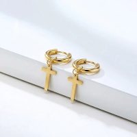 14k Gold plated, 925 sterling silver base Cross Earrings Dangle