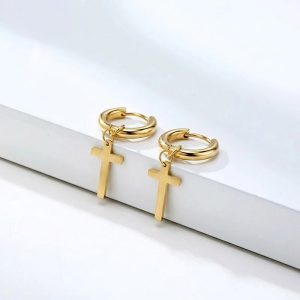14k Gold plated, 925 sterling silver base Cross Earrings Dangle