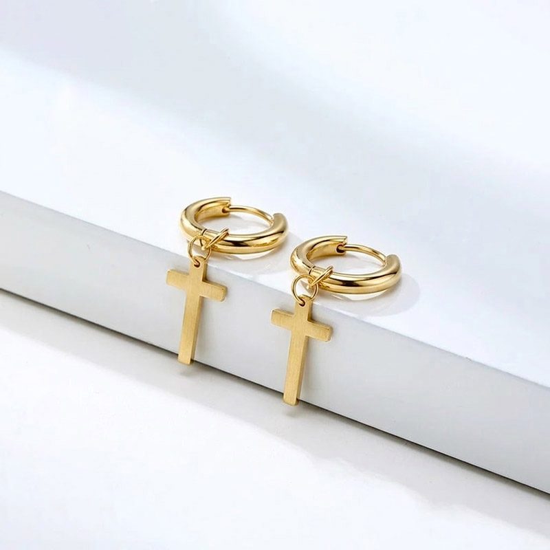 14k Gold plated, 925 sterling silver base Cross Earrings Dangle 14k Gold plated, 925 sterling silver base Cross Earrings Dangle