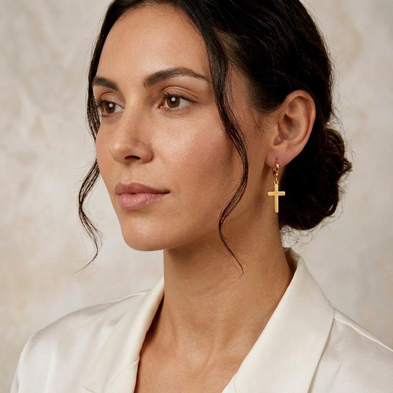 14k Gold plated, 925 sterling silver base Cross Earrings Dangle for womens 14k Gold plated, 925 sterling silver base Cross Earrings Dangle for womens