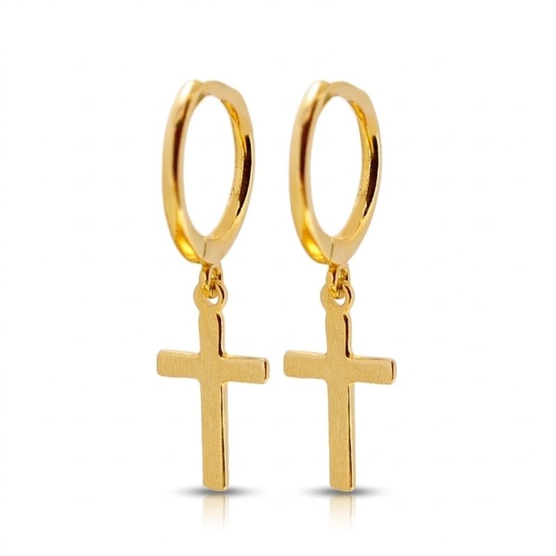 gold cross earrings dangle