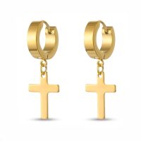 gold cross earrings men