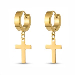 gold cross earrings men