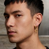 Gold Cross Earrings Men huggies dangle stainless steel