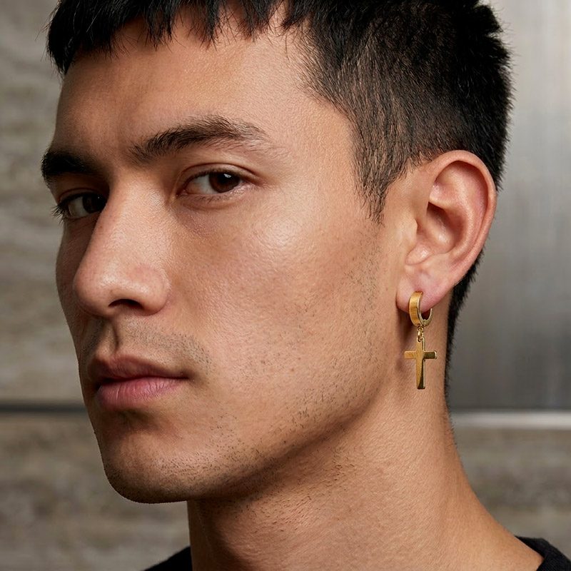 Gold Cross Earrings Men huggies dangle stainless steel Gold Cross Earrings Men huggies dangle stainless steel