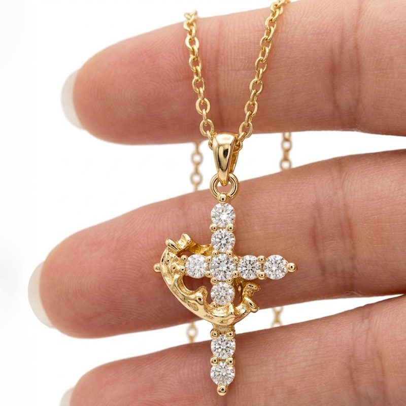 gold cross necklace with crown Gold Cross Necklace with Crown stainless steel