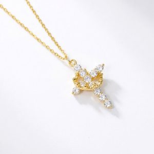 Gold Cross Necklace with Crown stainless steel
