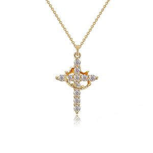 Gold Cross Necklace with Crown – Reyna
