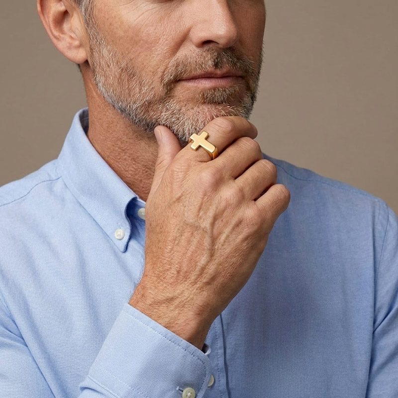 18k Gold pvd stainless steel Cross Ring for Mens 18k Gold pvd stainless steel Cross Ring for Mens