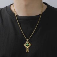 Gold Irish celtic Cross Necklace for mens