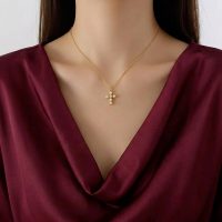 Gold Pearl Cross Necklace 18k gold plated for womens