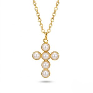 Gold Pearl Cross Necklace – Maren
