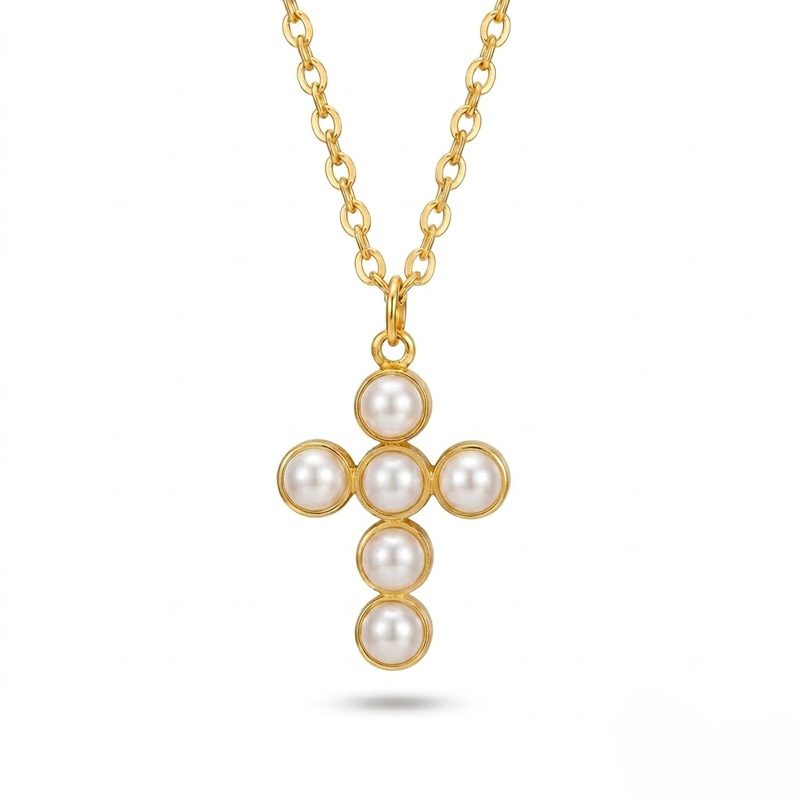 gold pearl cross necklace gold pearl cross necklace