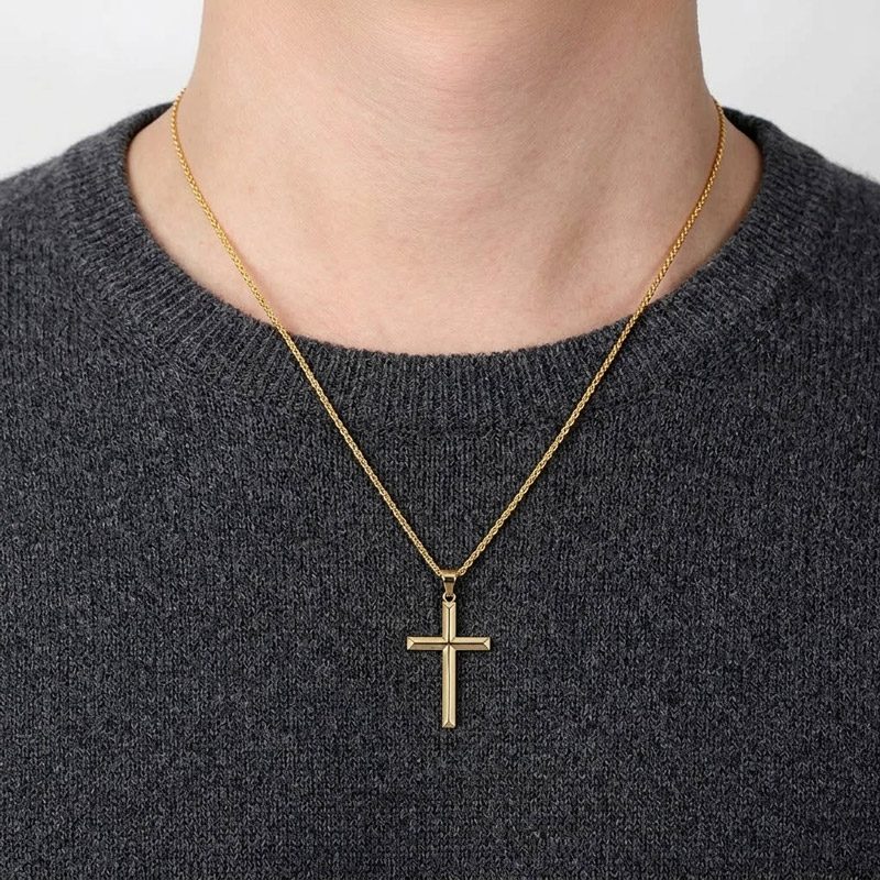 gold plated 18k simple cross necklace for mens gold plated 18k simple cross necklace for mens