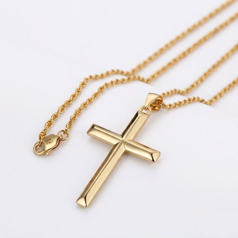 18k Gold Plated simple Cross Necklace with 925 silver sterling base italy plated chain 18k Gold Plated simple Cross Necklace with 925 silver sterling base italy plated chain