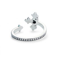 Gothic Cross Ring 925 silver sterling, stone black, ajustable