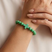 Green Cross Bracelet beaded for womens or mens
