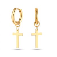 Hanging Cross Earring Men gold stainless steel