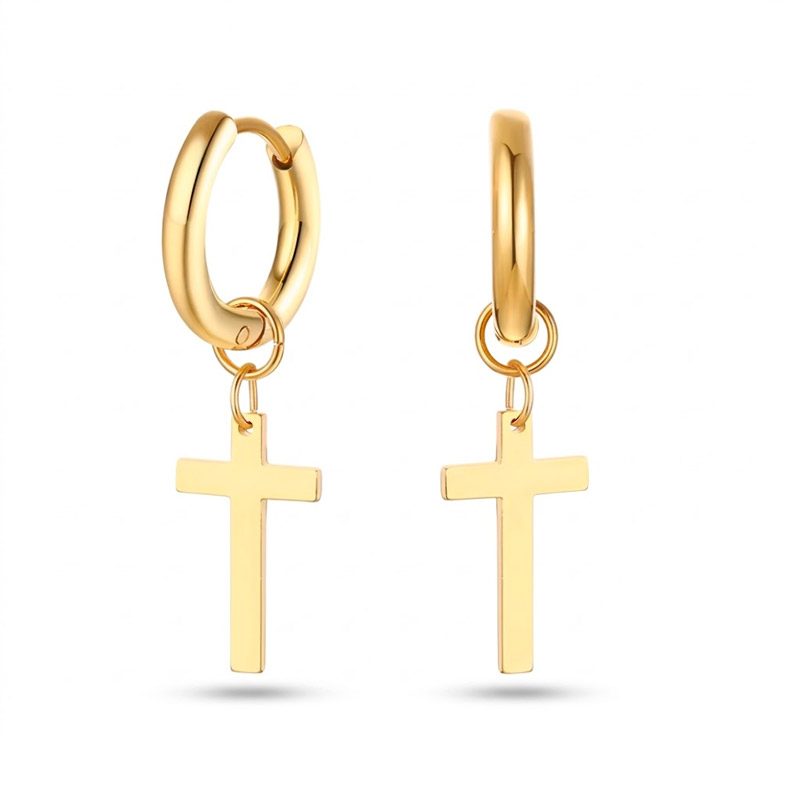 Hanging Cross Earring Men gold stainless steel Hanging Cross Earring Men gold stainless steel