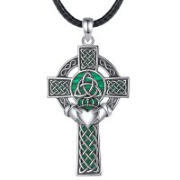 Irish Celtic Cross Necklace chain leather 24"