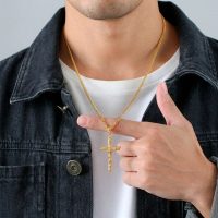 large crucifix necklace gold for men