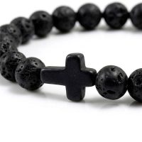 Lava Stone Cross Bracelet black beaded