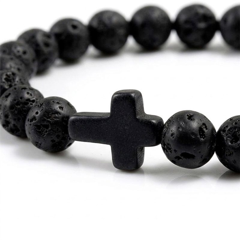 Lava Stone Cross Bracelet black beaded Lava Stone Cross Bracelet black beaded
