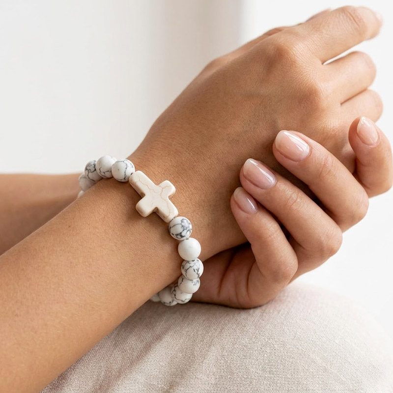 Marble Cross Bracelet white and beige for womens or mens Marble Cross Bracelet white and beige for womens or mens