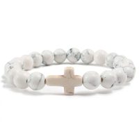 Marble Cross Bracelet white and beige