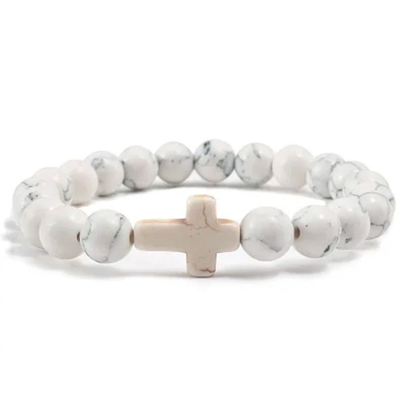 Marble Cross Bracelet white and beige
