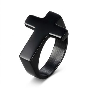 Mens Black Cross Ring signet band
